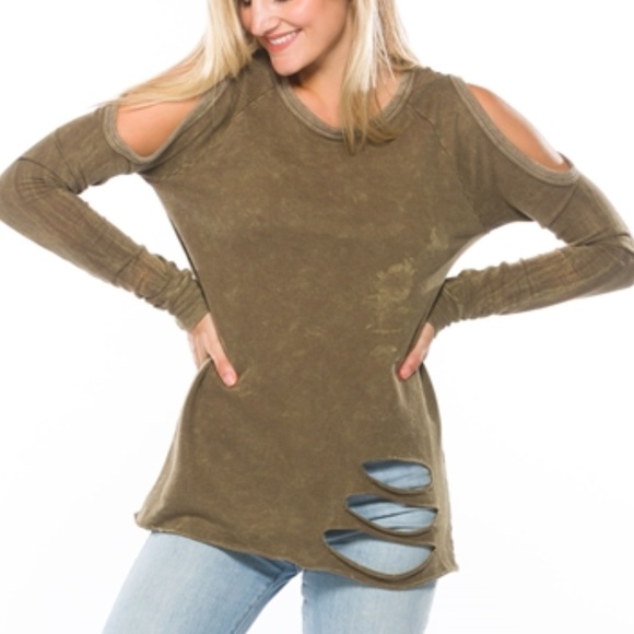 DISTRESSED BURN OUT TIE-DYE TOP - Picture 1 of 4